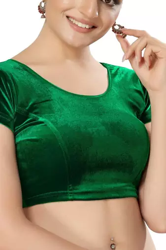 Non - Padded Velvet Round Neck Blouse