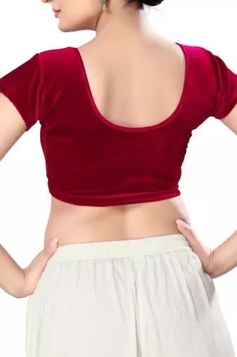 Non - Padded Velvet Round Neck Blouse