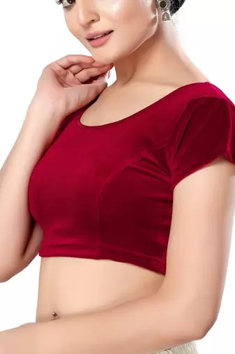 Non - Padded Velvet Round Neck Blouse