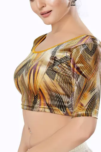Non - Padded Velvet Round Neck Blouse