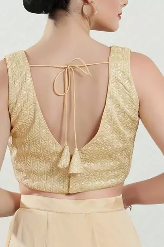 Padded Brocade V-Neck Blouse