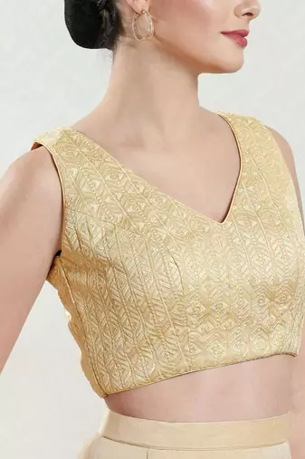 Padded Brocade V-Neck Blouse