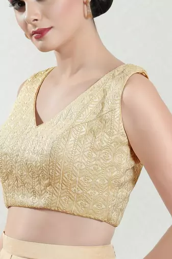 Padded Brocade V-Neck Blouse