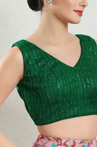 Padded Brocade V-Neck Blouse