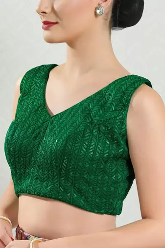 Padded Brocade V-Neck Blouse