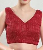 Padded Brocade V-Neck Blouse