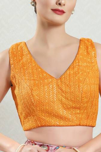Padded Brocade V-Neck Blouse