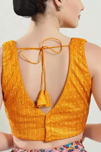 Padded Brocade V-Neck Blouse