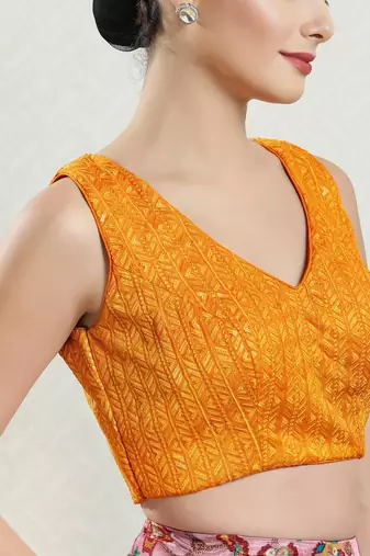 Padded Brocade V-Neck Blouse