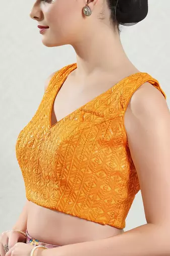 Padded Brocade V-Neck Blouse