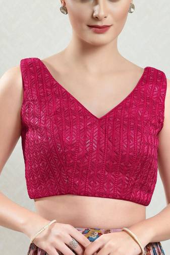 Padded Brocade V-Neck Blouse