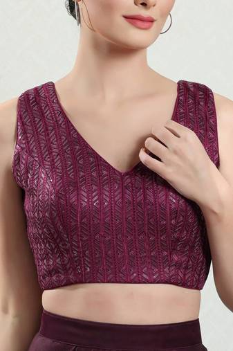 Padded Brocade V-Neck Blouse