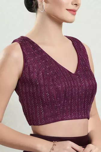 Padded Brocade V-Neck Blouse