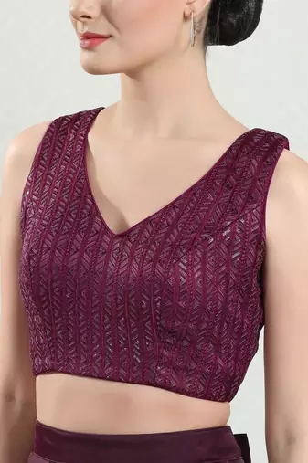 Padded Brocade V-Neck Blouse