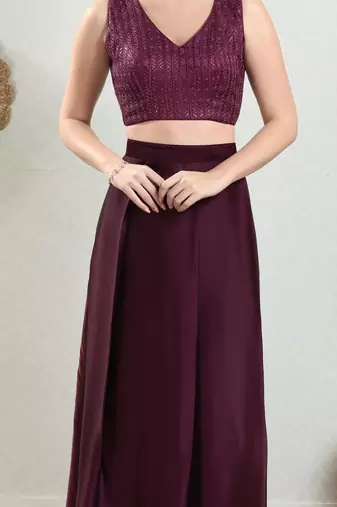 Padded Brocade V-Neck Blouse