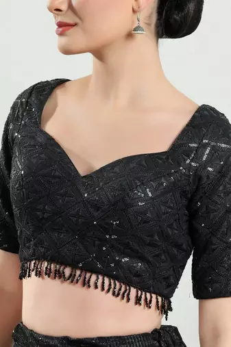 Padded Net Sweatheart Neck Blouse