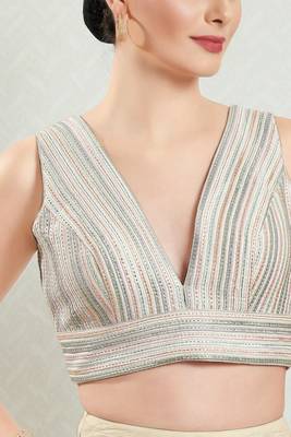 Padded Brocade V-Neck Blouse 1