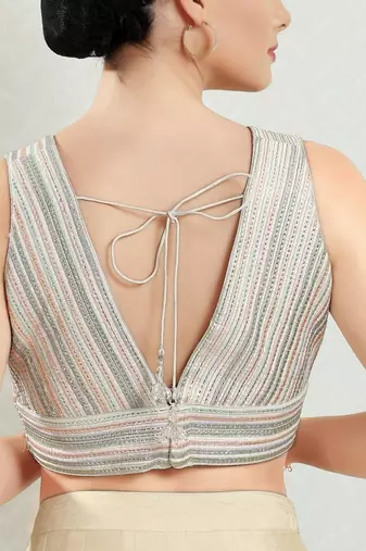 Padded Brocade V-Neck Blouse