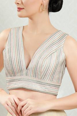 Padded Brocade V-Neck Blouse 4