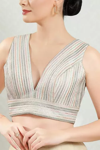 Padded Brocade V-Neck Blouse