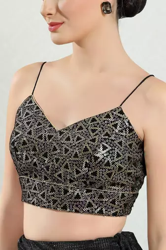 Padded Brocade V-Neck Blouse