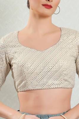 Padded Brocade Round Neck Blouse 1