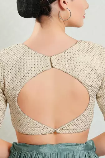 Padded Brocade Round Neck Blouse