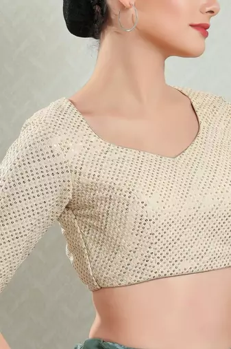 Padded Brocade Round Neck Blouse