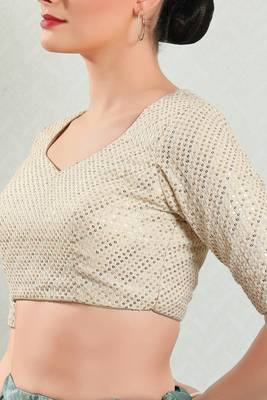 Padded Brocade Round Neck Blouse 4