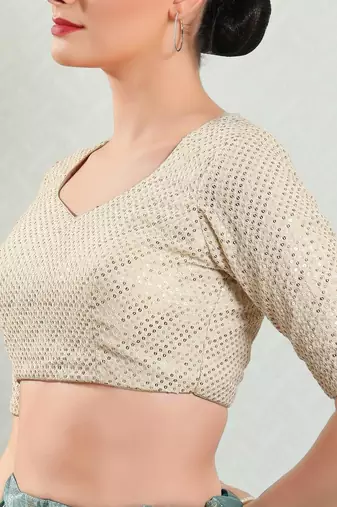 Padded Brocade Round Neck Blouse