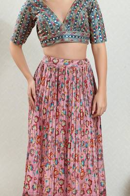 Stunning Blue Silk Mirror Work V-Neck Blouse 5