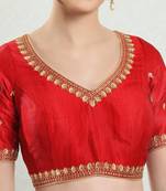 Dark Red Silk Threadwork Readymade Blouse