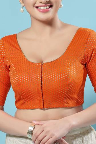 Padded Brocade Round Neck Blouse