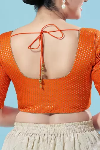 Padded Brocade Round Neck Blouse