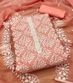 Peach georgette embroidery work salwar suit dress material