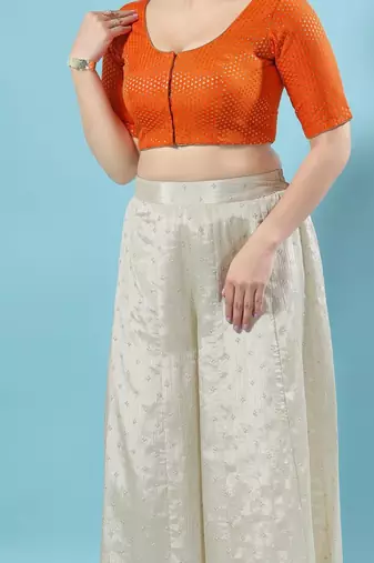 Padded Brocade Round Neck Blouse