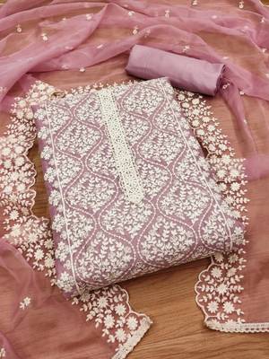 Pink georgette embroidery work salwar suit dress material 1