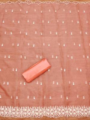 Peach georgette embroidery work salwar suit dress material 2
