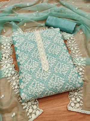 Sky blue georgette embroidery work salwar suit dress material 1