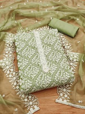 Green georgette embroidery work salwar suit dress material 1