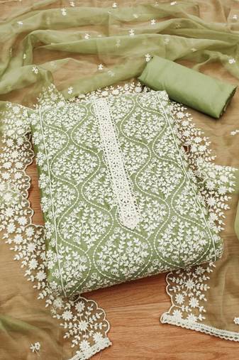 Green georgette embroidery work salwar suit dress material