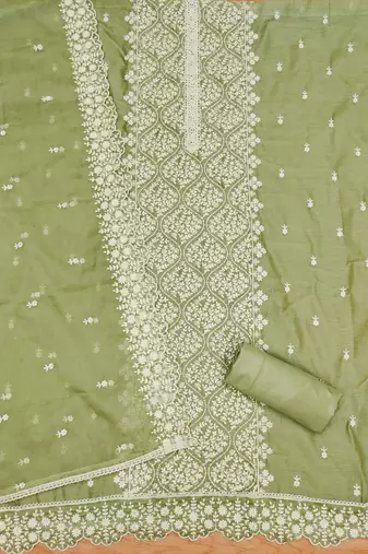 Green georgette embroidery work salwar suit dress material