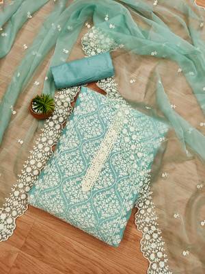 Sky blue georgette embroidery work salwar suit dress material 2