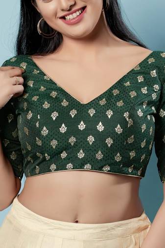 Padded Brocade V-Neck Blouse