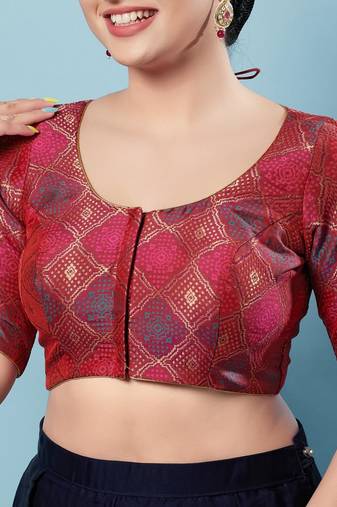 Padded Brocade Round Neck Blouse