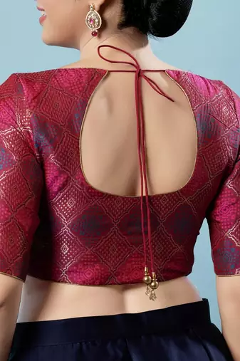 Padded Brocade Round Neck Blouse