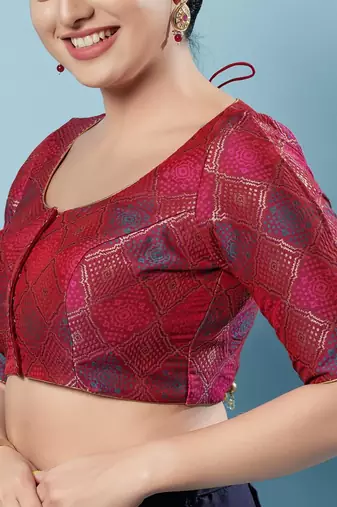 Padded Brocade Round Neck Blouse