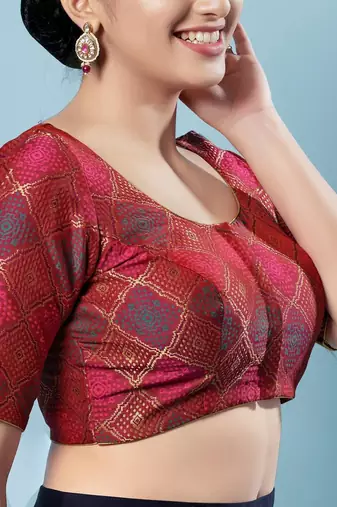Padded Brocade Round Neck Blouse