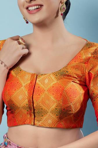 Padded Brocade Round Neck Blouse