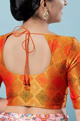 Padded Brocade Round Neck Blouse